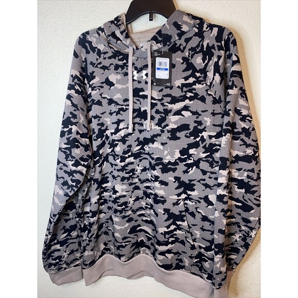 NEW Under Armour RIVAL Camo Hoodie Mens Sweater 1382690 Brown Desert 2XL XXL - Picture 1 of 8